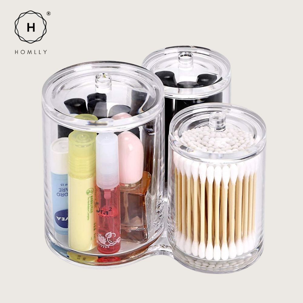 Homlly 3pc Acrylic Clear Cotton Ball and Swab Organizer