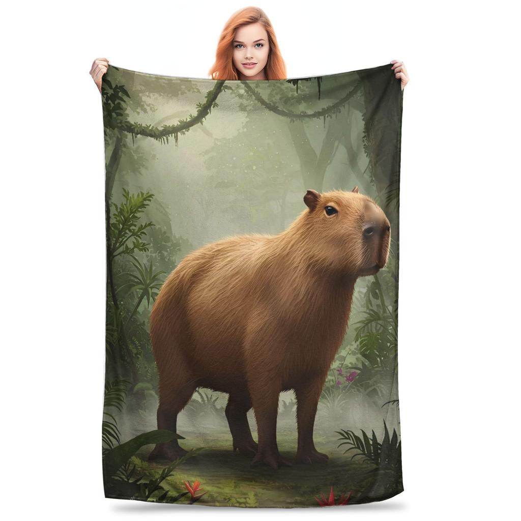 Trembling Capybara Flannel Blanket Winter  Soft Durable Throw Blanket for Kids Couch Bed Funny Bedspread Sofa Bed Cover
