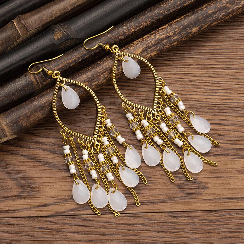 Bohemian Cross-Border Handmade Water Drop Rice Bead Tassel Earrings for Travel Photography