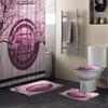 Cherry Blossoms Print Fabric Shower Curtains Bathroom Curtain Set Flower Anti-Skid Rugs Carpet Toilet Lid Cover Bath Mat Sets