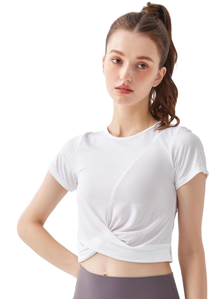 Cross-Wrap Bare-Feel Quick-Dry Short-Sleeve Yoga Crop Top