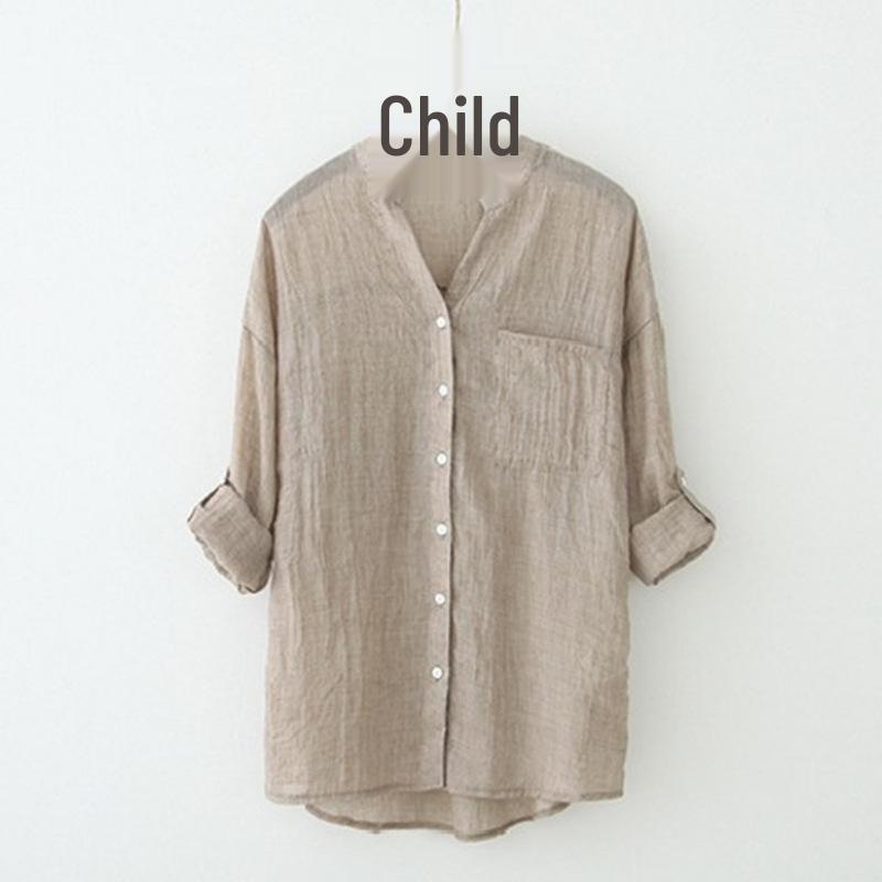 Summer Sunscreen Japanese Cotton Linen Stand Collar Blouse