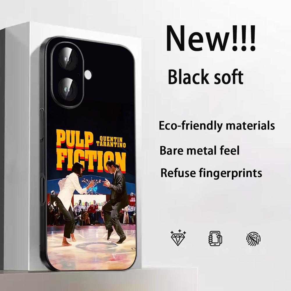 Classic Movies Pulp Fictions Poster Phone Case For iPhone 17 16 E 15 14 13 12 Plus Mini Pro Max Soft Black Shockproof Cover