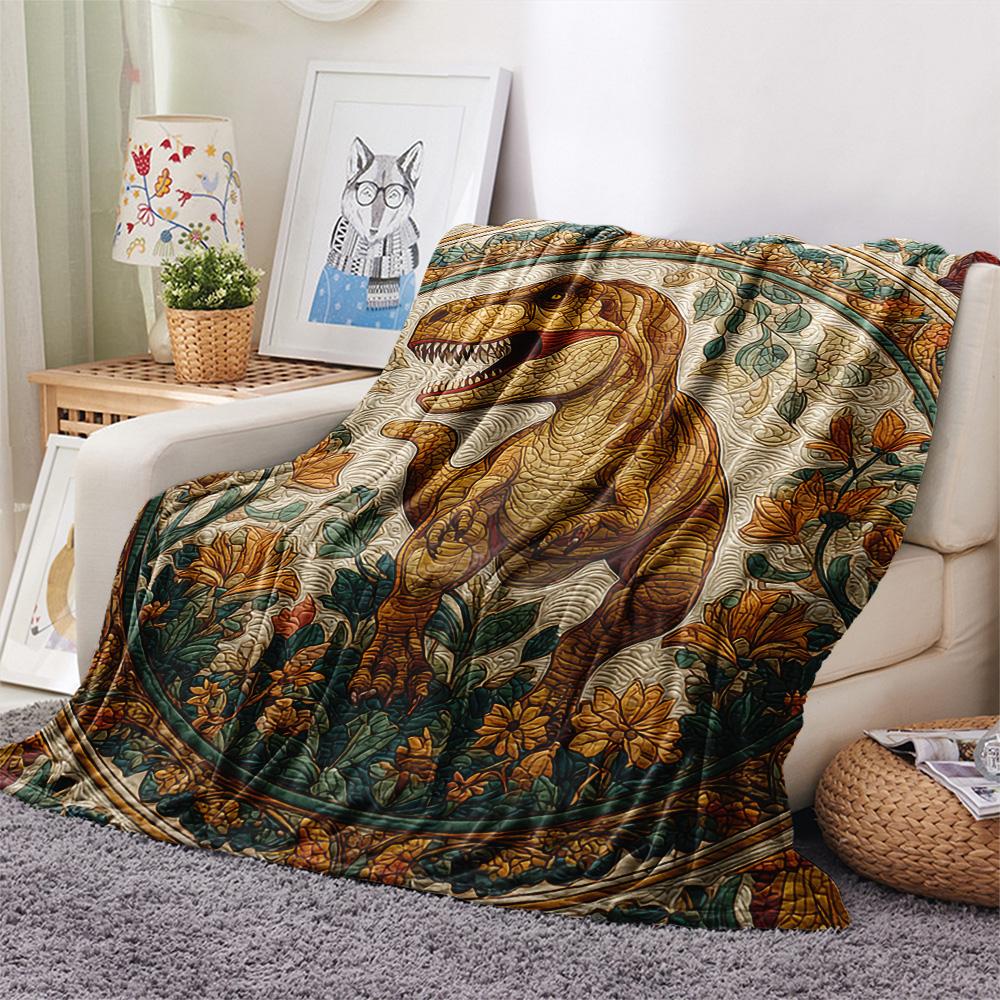 Dinosaur Print Flannel Blanket, High quality Comfortable for All Seasons, Home Decor, Warmth and Comfort, Perfect for Christmas Gifts