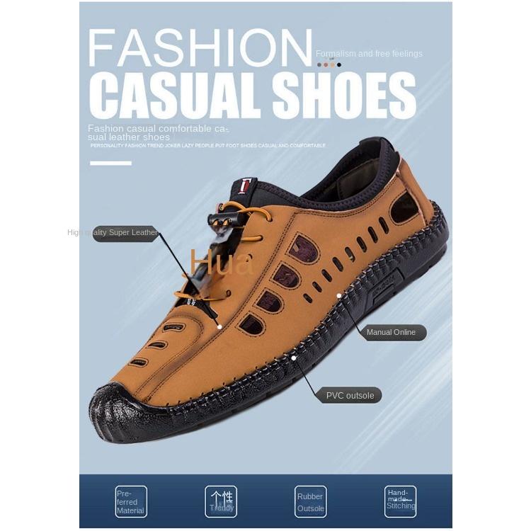 Summer Hollow Men's Leather Shoes Breathable Fashion Fashion Casual Business Sandals Lightweight Men's Comfortable Shoes