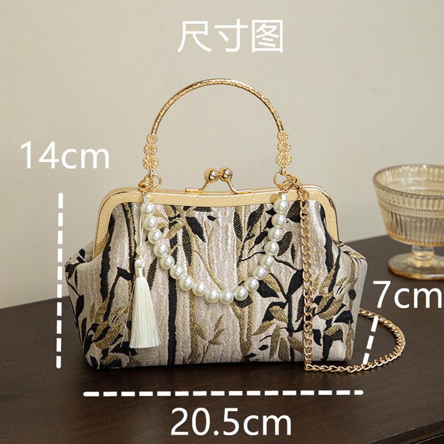 Chinese Style Embroidered Satin Shoulder Bag Metal Handle Handbag Shell Small Square Bag Wedding Party Women Evening Clutch Bags