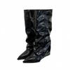 2025 New Patent Leather Knight Boots But Knee Boots Stacked Boots Retro Pointed Autumn and Winter Fashion