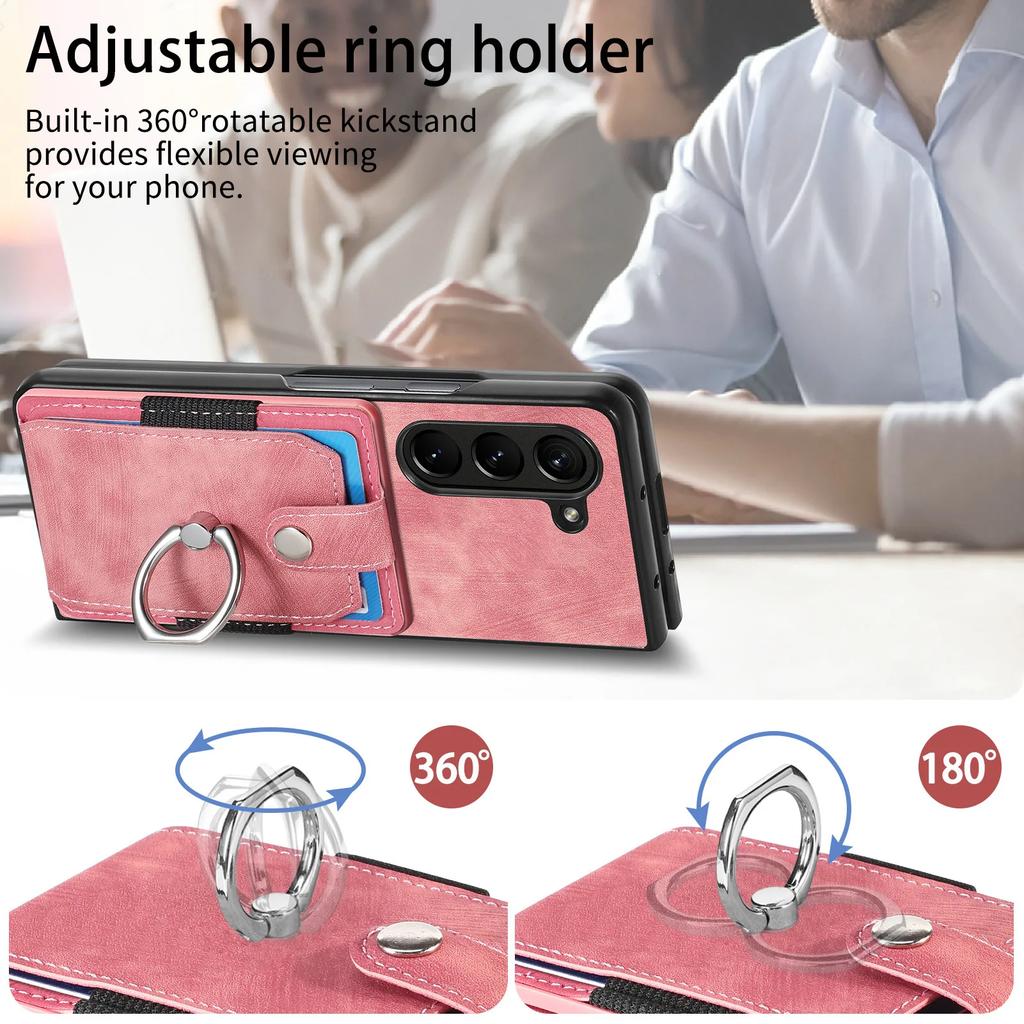Card Slot Holder Pocket Wallet 360 Rotating Ring Phone Case For Samsung Galaxy Z Fold 6 5 Fold6 Fold5 5G PU Leather Back Cover