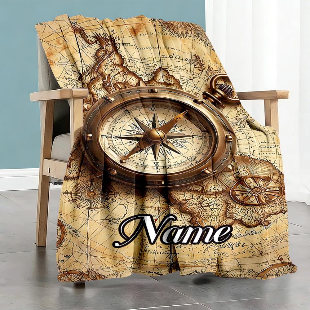 Vintage Compass Personalized Text Blanket Lightweight Customizable Blanket Ultra-Soft Great for Office Livingroom Couch Living Room