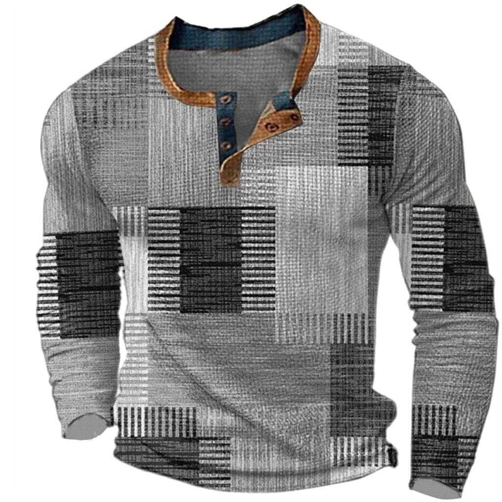 T-shirt Top da Uomo Girocollo Rete Trendy Stampata 3D a Manica Lunga
