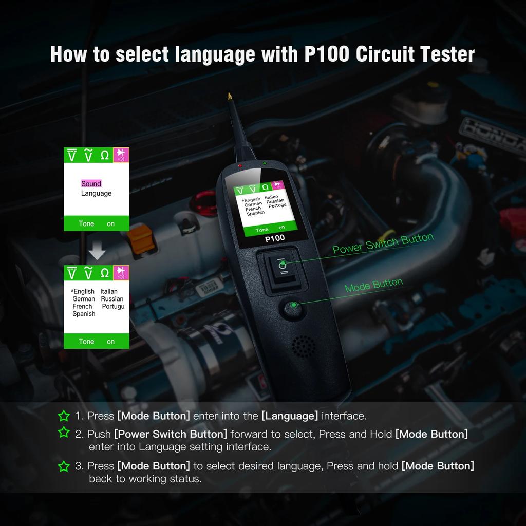 P100 TopDiag P100 2m Car Electrical Circuit Tester Automotive Power Scan Probe Circuit Kit 12V24V Battery Tester Diagnostic Tool