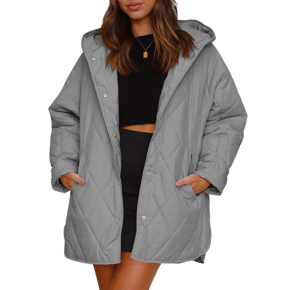 Winter European and American Women's Casual Diamond Hooded Lightweight Jacket
