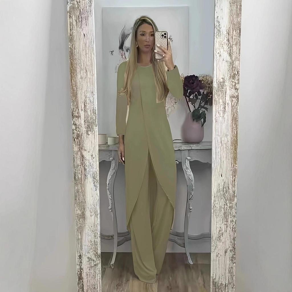 2024 Autumn & Winter Women's Casual Long Sleeve Two-Piece Set with Round Neck & Loose Long Pants