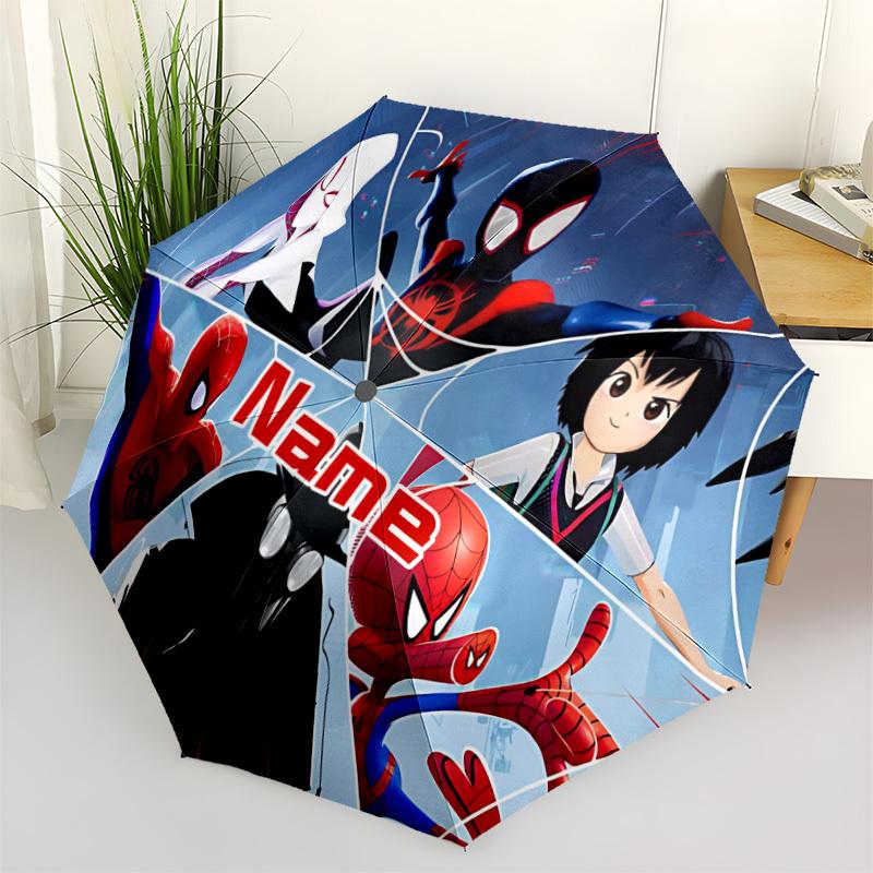 1pc Spider-Man: Into the Spider-Verse Characters Custom Name Automatic Folding Umbrella - Compact 8-Rib Design, Durable Plastic & Iron, Daily Use 020