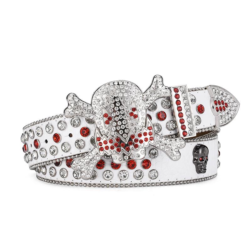 Men's Jeans Rhinestone Dark Skull Head Women Belt Western Denim Shiny Rivet Design Artificial Diamond Belt Hip Hop Punk Y2k Belt