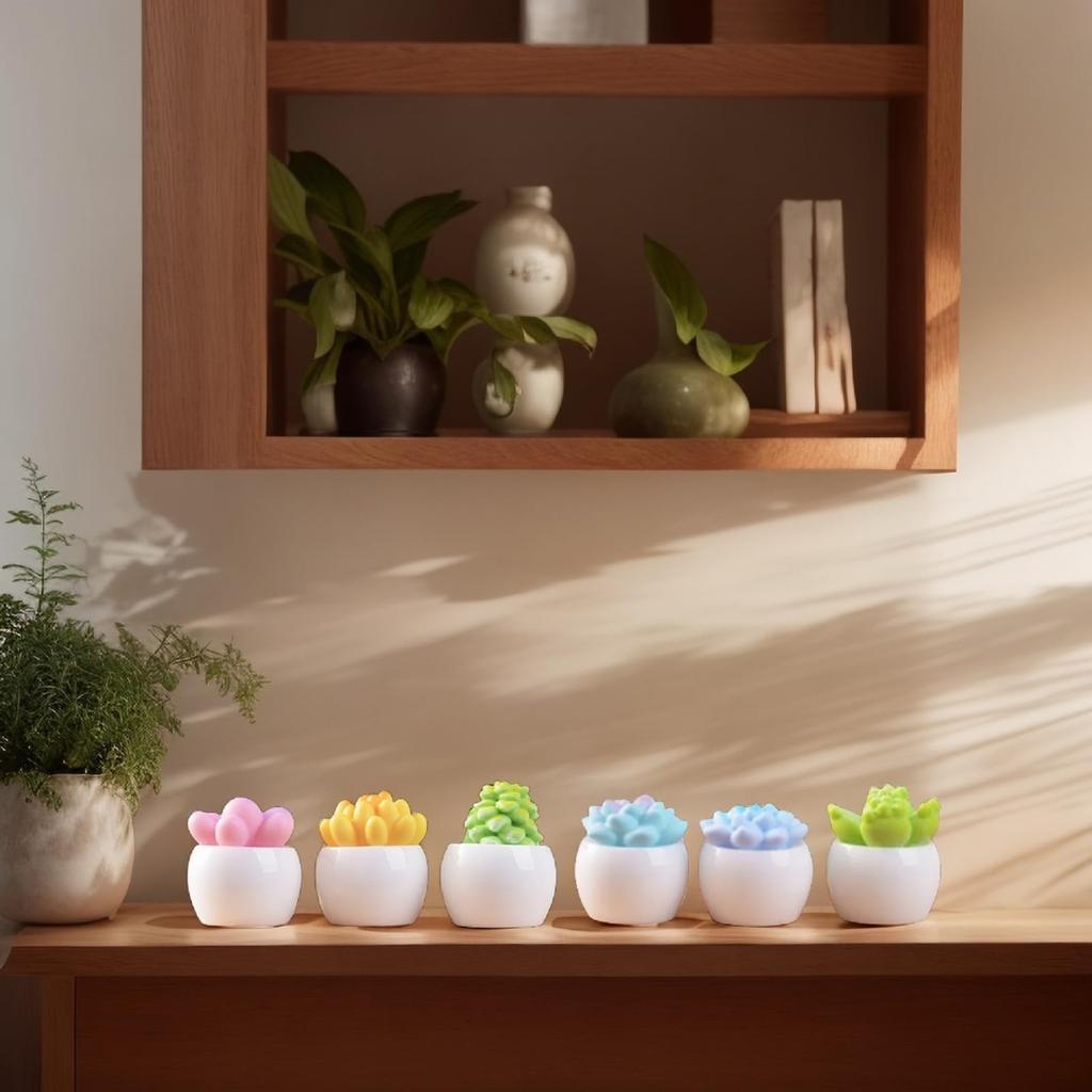 BUYUP Plante Grase Miniaturale în Ghivece, Set de 6, Figurine Drăguțe, Ornamente Liniștitoare Tip Bonsai, Accesorii pentru Masă, Ornamente pentru Hol, Floare