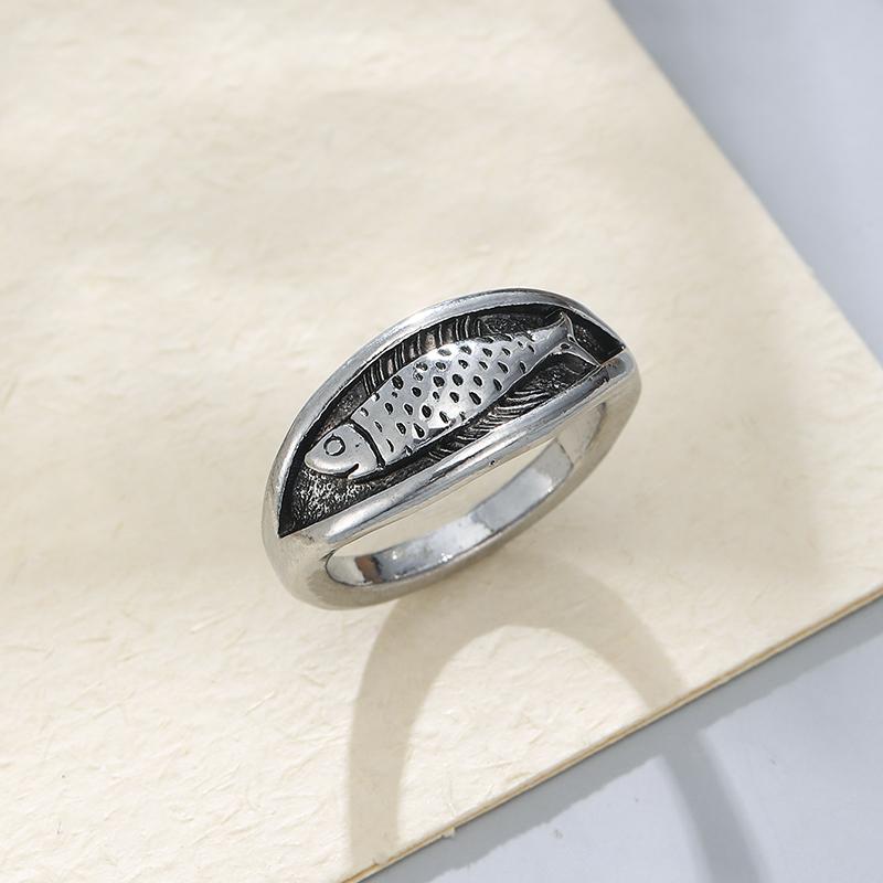 Punk Geometrisch Einzigartig Fisch Retro Ringe für Damen Bohemian Vintage Kupferfarbener Ring für Party Geburtstagsgeschenk Vielseitiger Schmuck 7 gray
