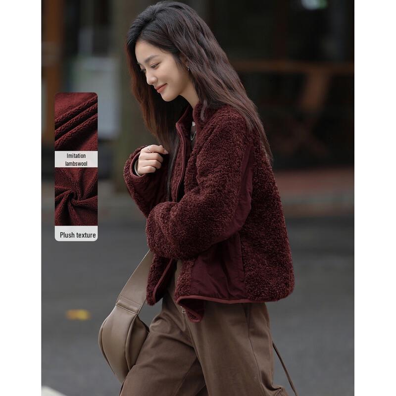 

DEMANA Petite Faux Shearling Spliced Stand-Up Collar Jacket M