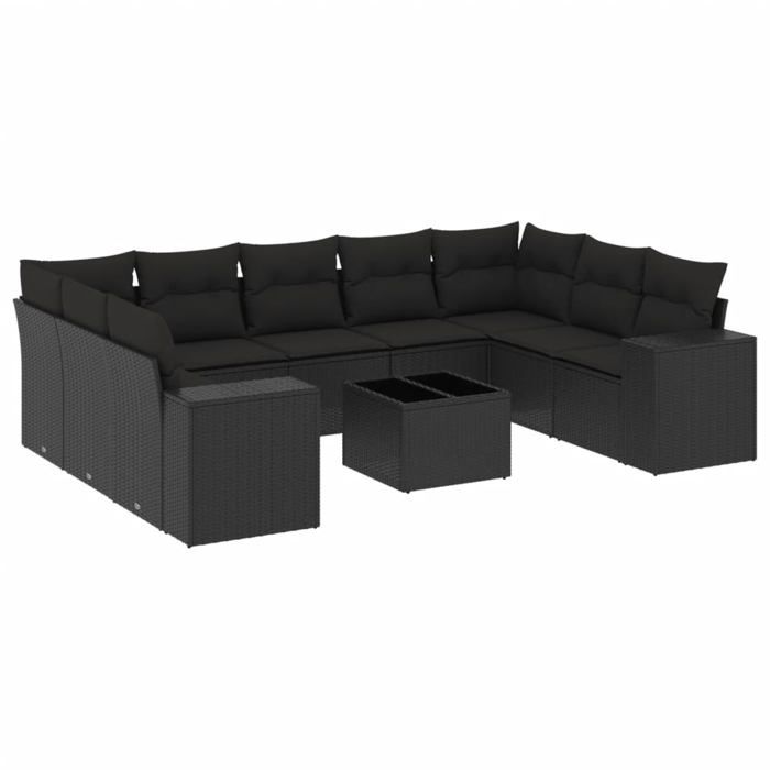 VidaXL Garden Lounge Set with Cushions 10 Pcs, Patio Sofas, Patio Furniture Set, Outdoor Furniture, Black 3223004