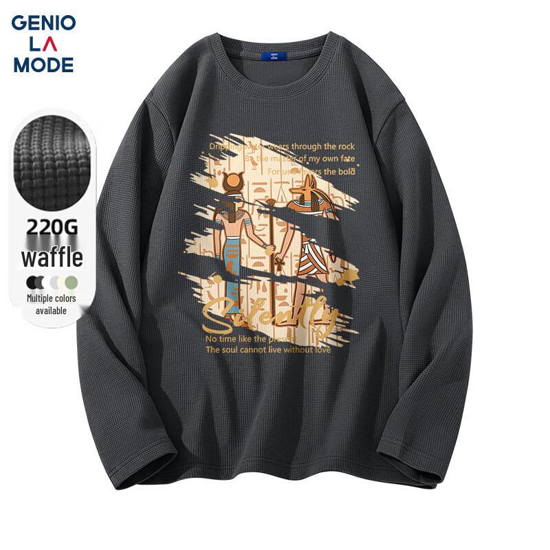 GENIOLAMODE Men s Heavy Waffle Knit Graphic Long-Sleeve T-Shirt 2XL