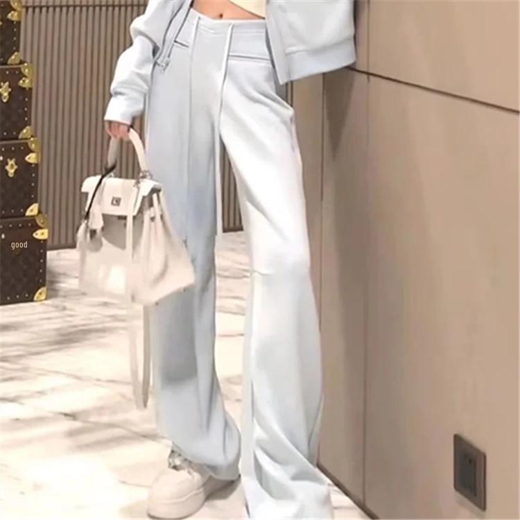 

Lulu Style V-Waist Cotton Wide-Leg Pants - 2025 Spring Drawstring Casuals Medium