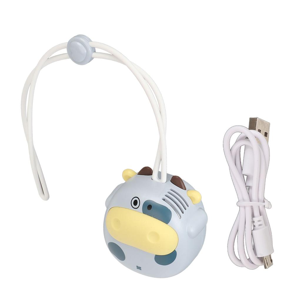 Mini Hanging Neck Fan USB Rechargeable Bladeless Cartoon Cow Shape Necklace Fan with Adjustable Lany