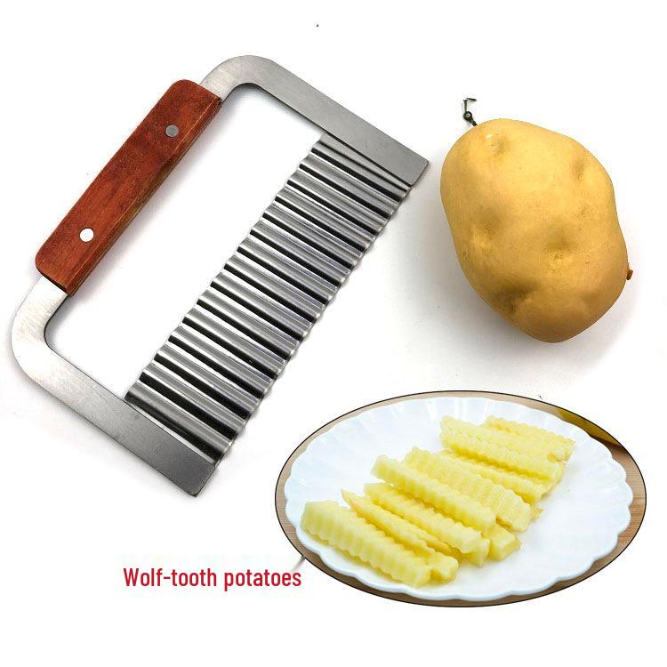 Creative Wavy Potato Slicer & Shredder with Wooden Handle - Multifunctional Kitchen Tool for Fruits & Vegetables