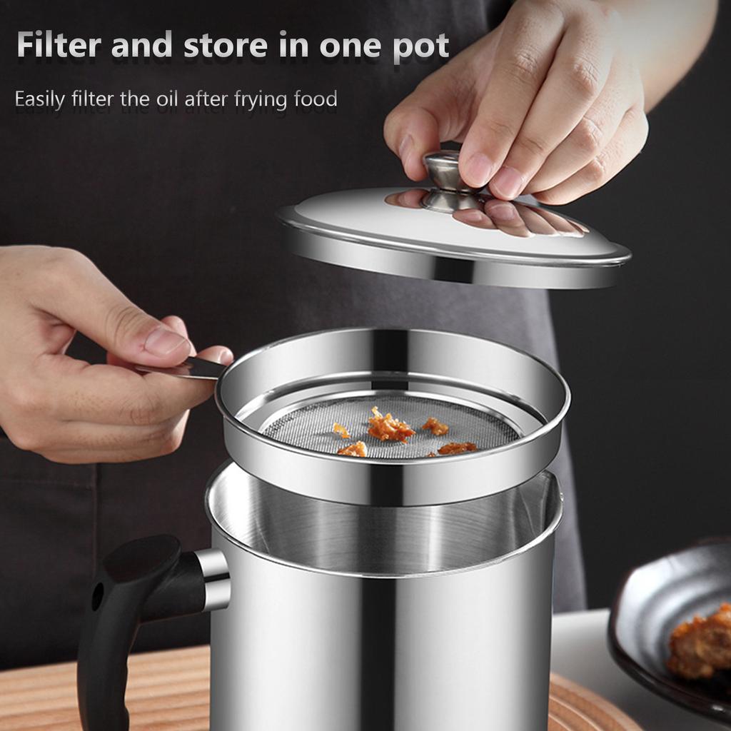 Oil Strainer Pot Stainless Steel Bacon Grease Can Oil Storage Can Container with Fine Mesh for Storing Frying Oil and
