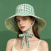 Chapeau seau à lacets à bords larges et à carreaux double face pour l'été, extérieur, polyvalent, protection solaire, doux, à carreaux de couleur contrastante, casquettes pour femmes