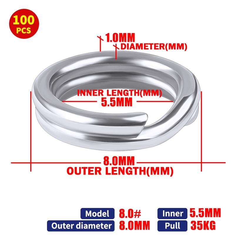 100Pcs Fishing Split Rings Stainless Steel 3.5-12Mm High Quality Strengthen Double Circle Round Snap Pesca Accessories
