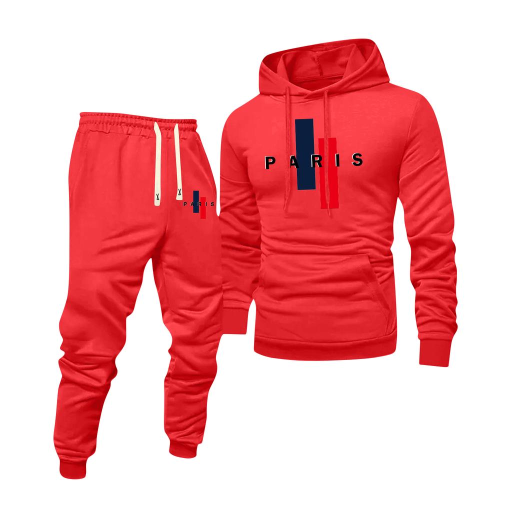 Men's Printed Hooded Sweatshirt And Sweatpants Casual Sports Suit