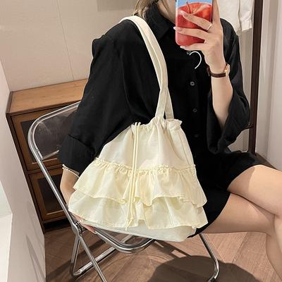 2025 Summer newLiterature and Art Student File Handbag Large Capacity Ruffle Edge Shoulder Canvas Bag