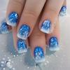 24Pcs Christmas Blue Glitter Short Square Press On Nails With Snowflake French Design Fake Nails For Women Holiday Manicure