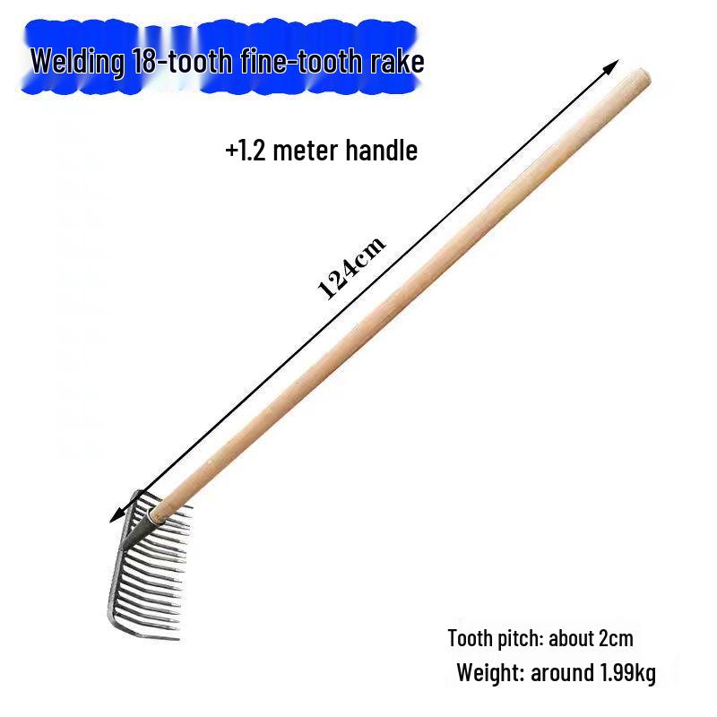 Old-Fashioned Fine-Toothed Stone and Clamming Rake Set for Raking Grass, Leaves, and Leveling Soil