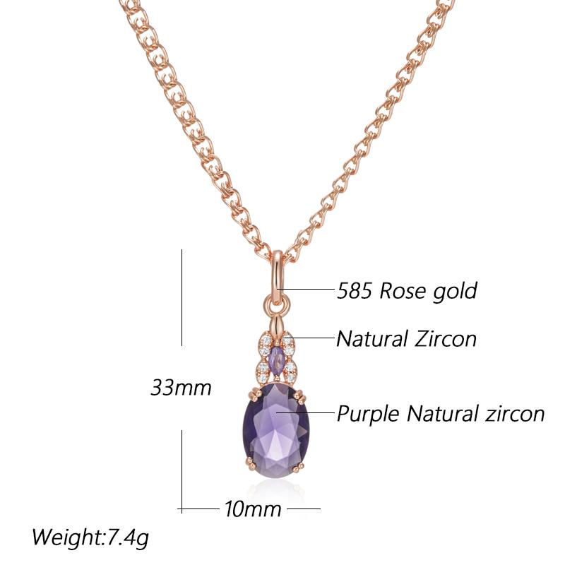 Sparkling Purple Oval Natural Zircon Pendant Necklace For Women Rose Gold Color Pendant Vintage Party Daily Jewelry