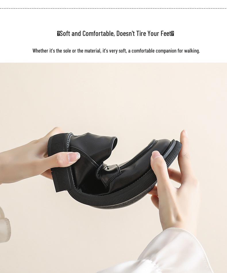 Women's Black British Style Leather Loafers: Thick Sole, Chunky Heel, Round Toe, Two-Wear Design - Spring 2025