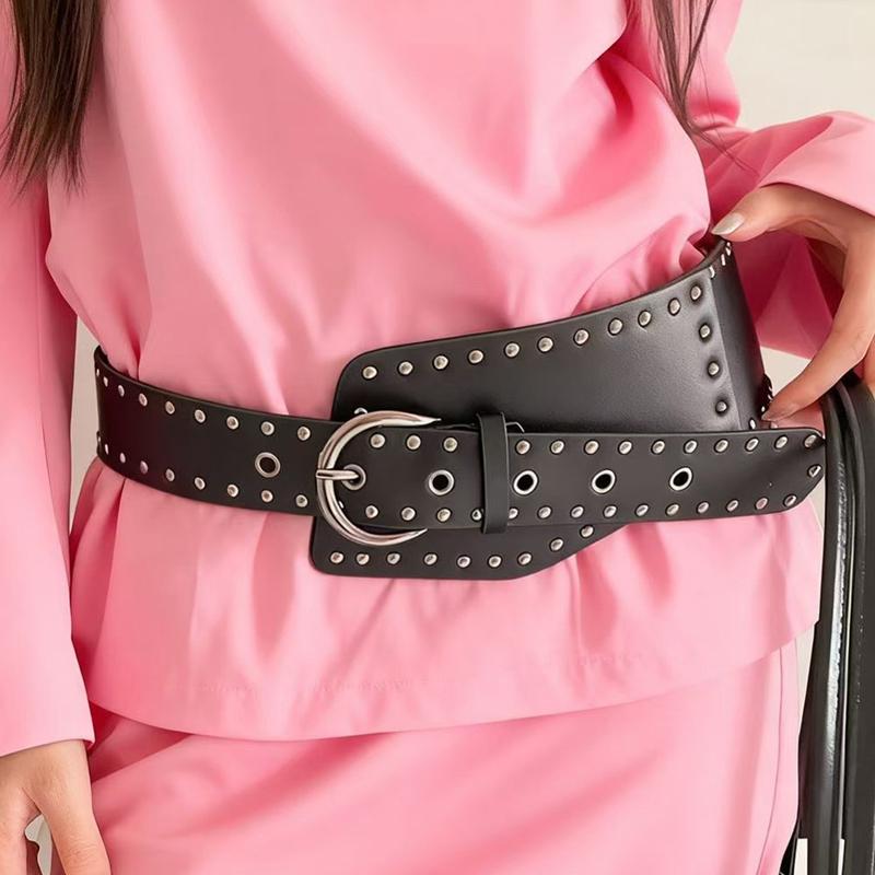 2026 Women's Wide Waist Seal Black Rivet Fashion Belt Dress Coat Decoration Corset Belts for Women Ladies Luxury Designer