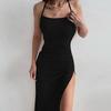 European and American Summer Women's Sexy Camisole Slit Backless Casual U-neck Threaded Dress