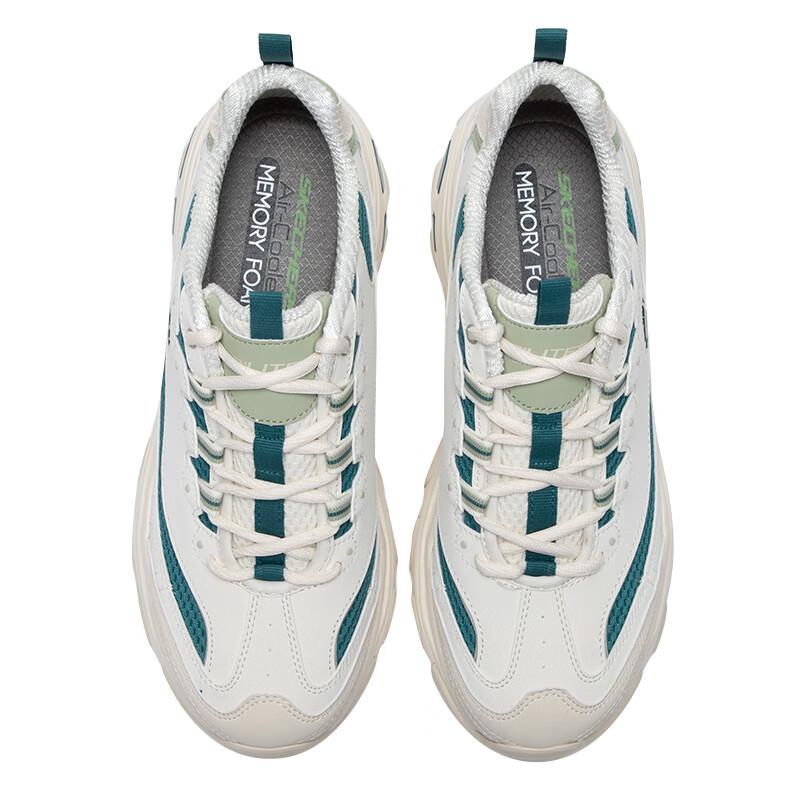 Skechers DLites 1.0 Fashion Comfortable Shock Absorbing Lightweight Low Top Dad Shoes Men Sneaker White Green 894193-OWGN