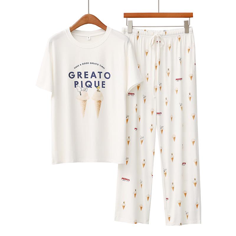 GP Ice Cream Cartoon Pajama Set: Modal Short-Sleeved Top & Trousers for Home