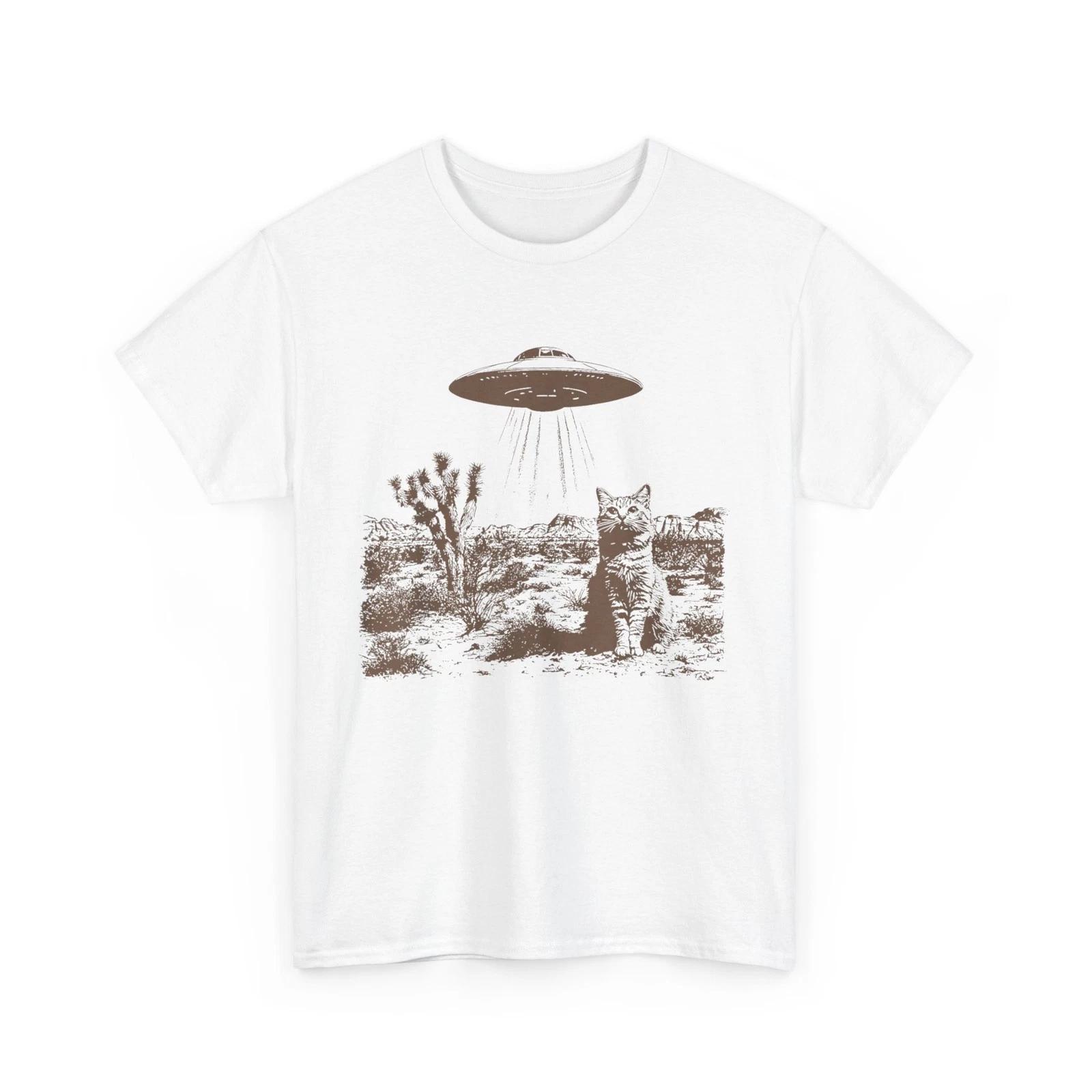 Cat UFO T shirt, Cat Owner Flying Saucer UFO Lovers Funny Shirt XL