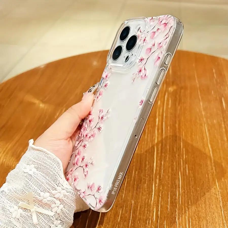 Minimalist Art Sakura Phone Case Suitable for iPhone 17 16 15 14 13 12 11 Pro/Max/Plus Anti Drop and Anti Shock Back Cover