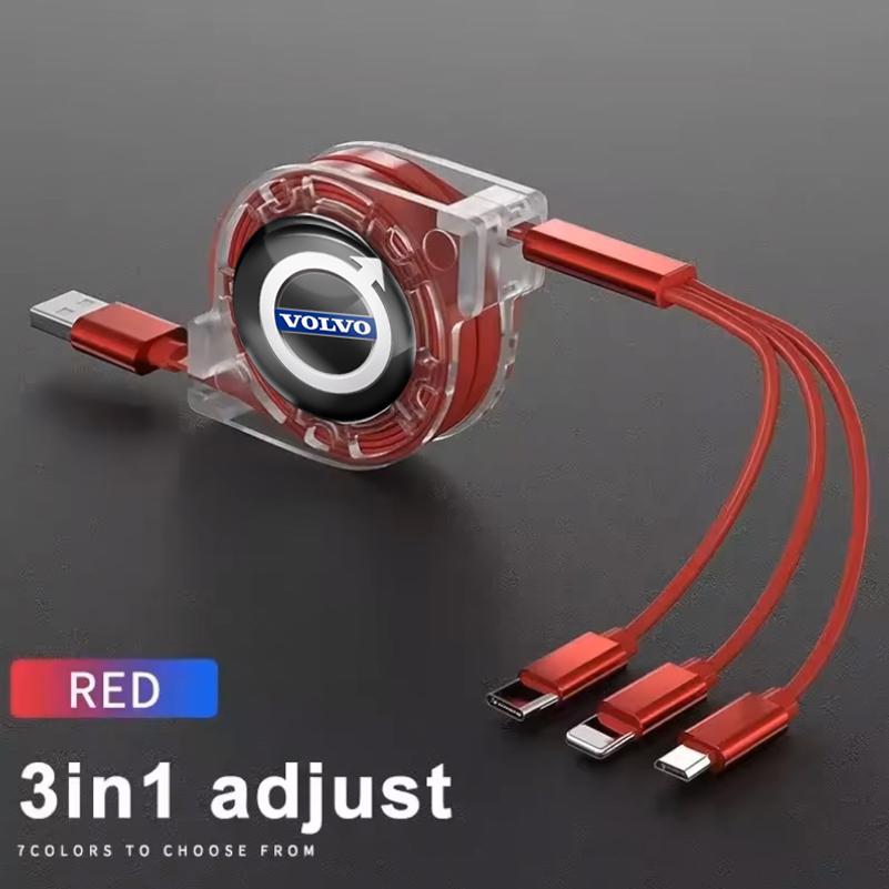 3-in-1 Micro-USB Typ-C Ladekabel für das Auto, Mehrfachladegerät für Volvo XC90 XC60 V50 S60 V70 V60 V40 S90 olestar AWD XC40 S80 T6 V90