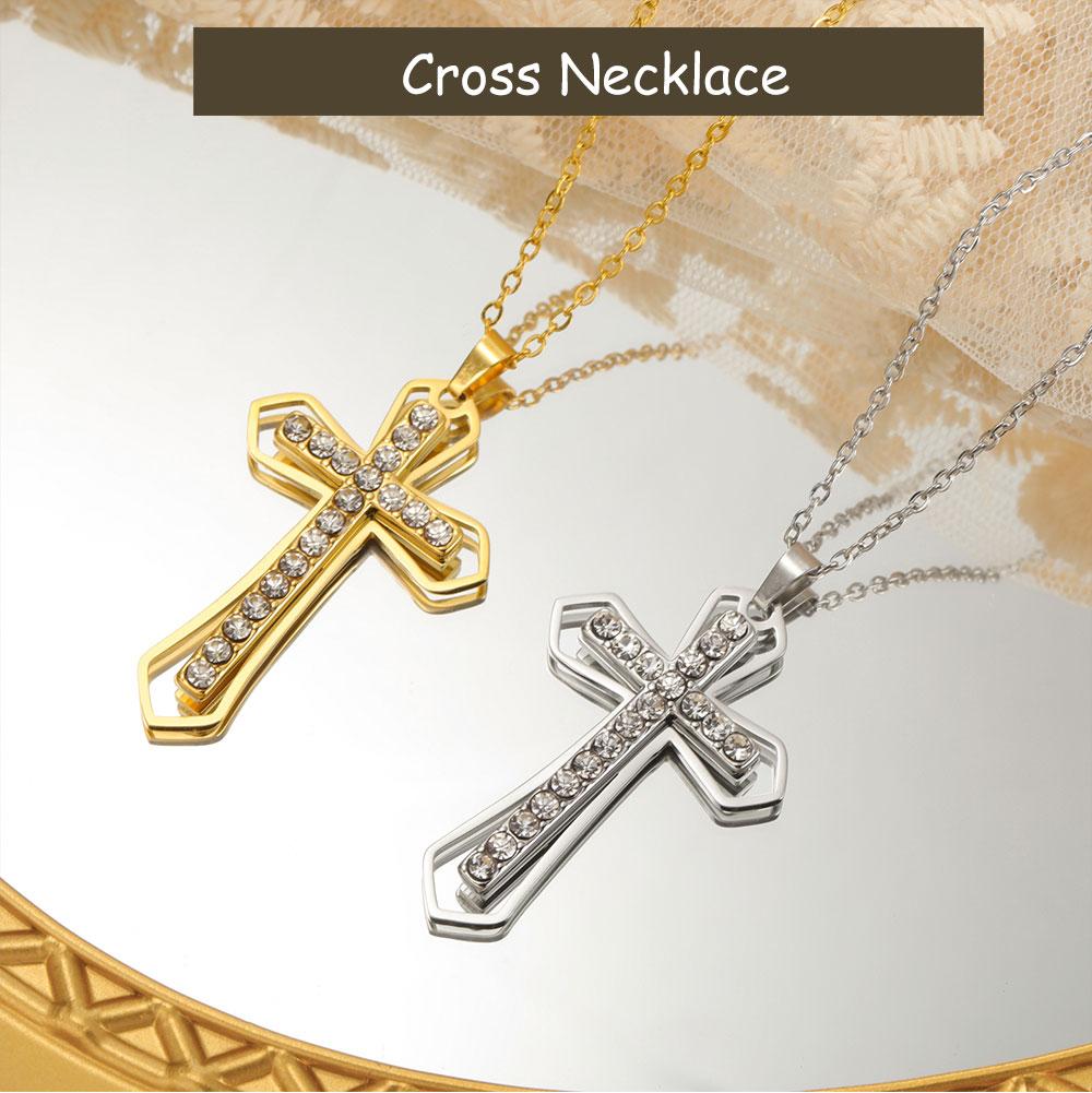 Cazador Clear Zircon Cross Pendant Necklace for Women Men Stainless Steel Couple Necklaces Jesus Christian Jewelry Gift 2026