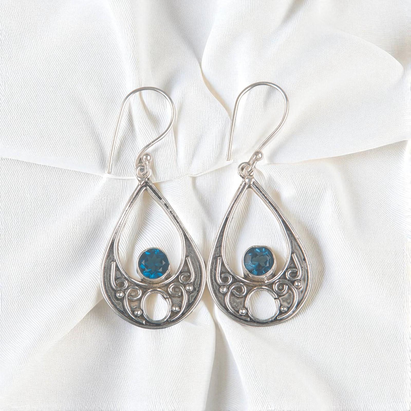 

London Blue Topaz Gemstone 925 Sterling Silver Handmade Jewelry Earrings 1.91 EE-90-8