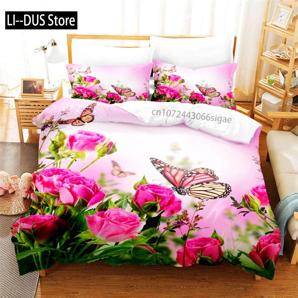 

Comforter Flower Butterfly Bedding Set 3D Bedding Digital Printing Queen Size Bedding Set Fashion Design Comforter (quilt)-EU Single(135*200cm)3pcs