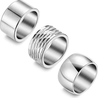 3 pezzi di anello pollice da uomo in acciaio inossidabile, largo e spesso, gioiello, colore solido opaco, fede nuziale, forgiato a martello, vestibilità comoda