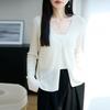 Elegant 100% Wool V-Neck Knit Cardigan Flared Sleeve Solid Color Single Button Top Women