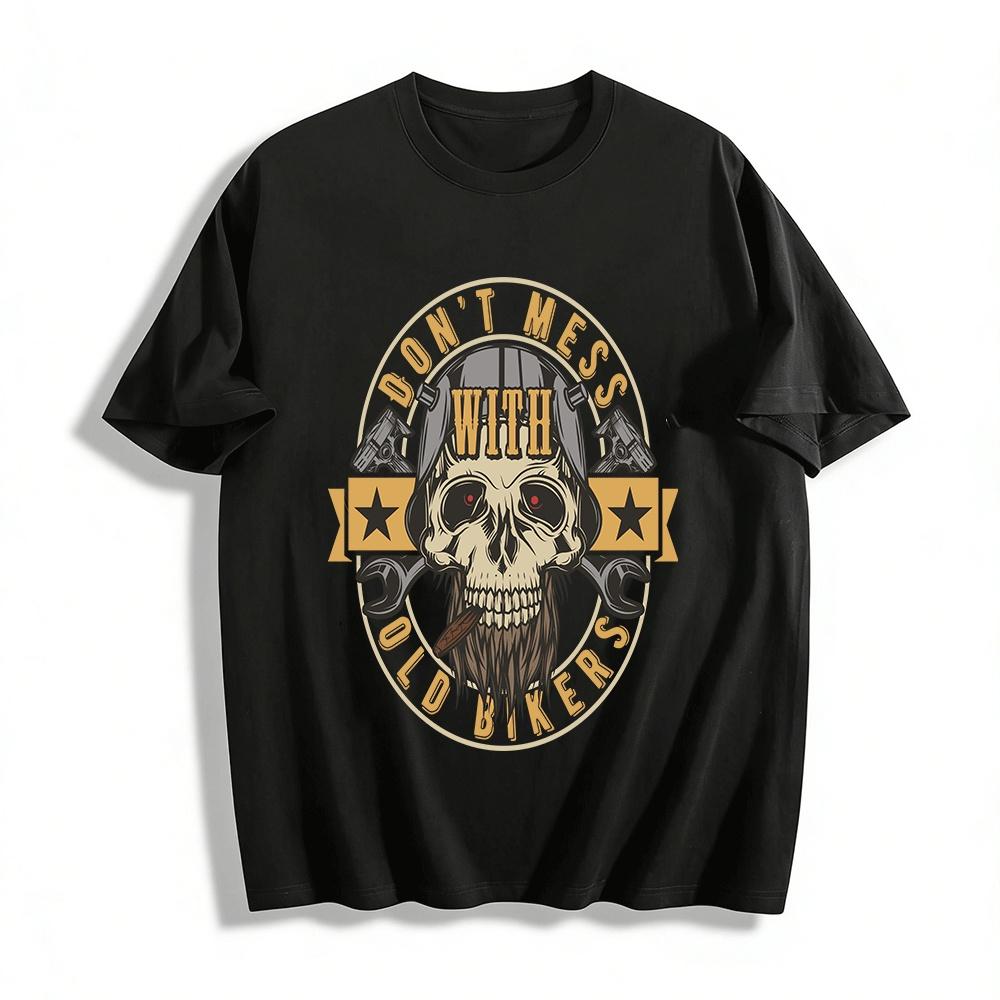 Don t Mess With Old Bikers Skull Print Biker Culture Graphic Tee Pure cotton T-shirt XXS