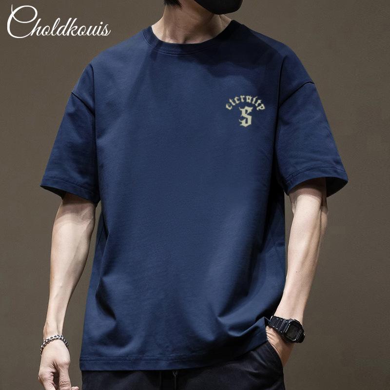 Cotton Short Sleeved T-shirt for Men's Summer 2025 New Loose Base Shirt for Men's Fashion, American Style, High-end and Thin T-shirt